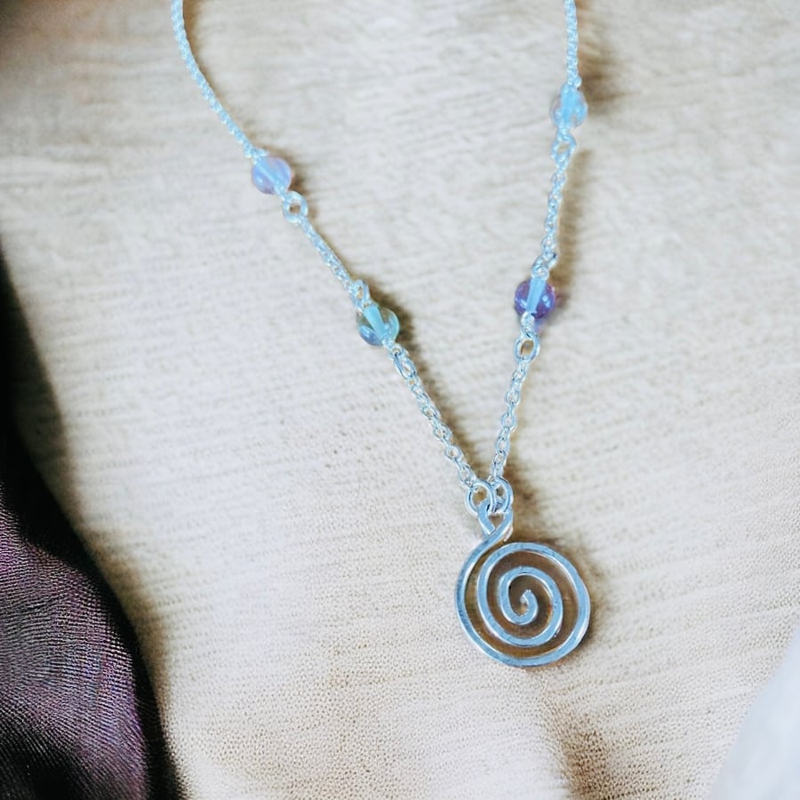 Rainbow fluorite spiral necklace