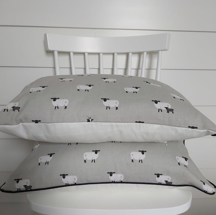 Sophie Allport Sheep Cushion with Black Pom Poms Folksy