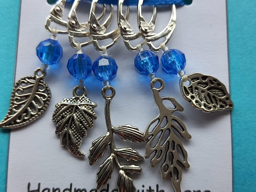 Leaf Charm Stitch Markers, Knitting Crochet Notions, Set of 5
