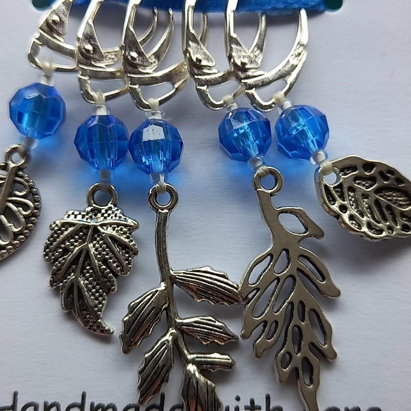 Leaf Charm Stitch Markers, Knitting Crochet Notions, Set of 5