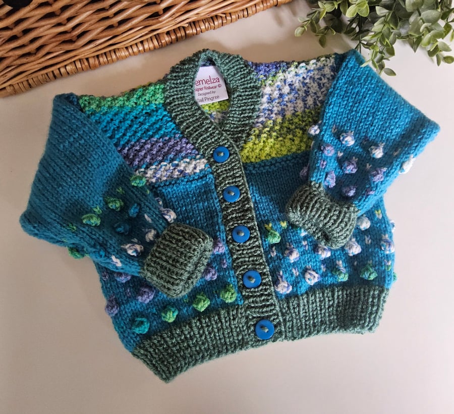  Bobble Design Hand Knitted Baby Cardigan 6-12 mth size