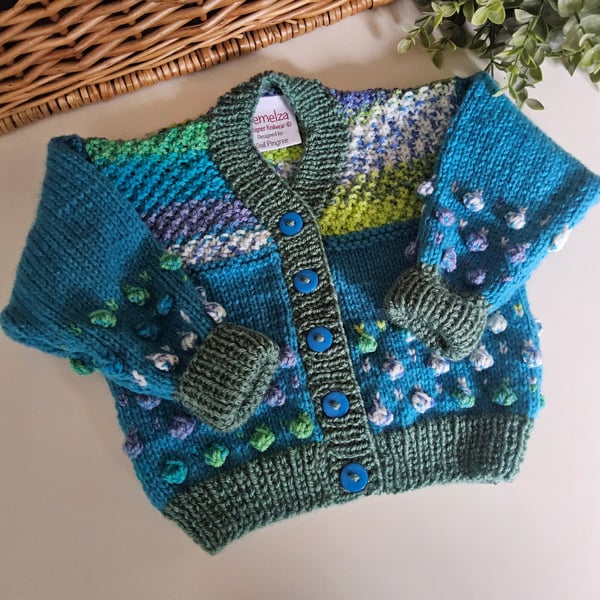  Bobble Design Hand Knitted Baby Cardigan 6-12 mth size
