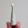 Little green pottery Christmas tree with star handmade ornament cake topper 