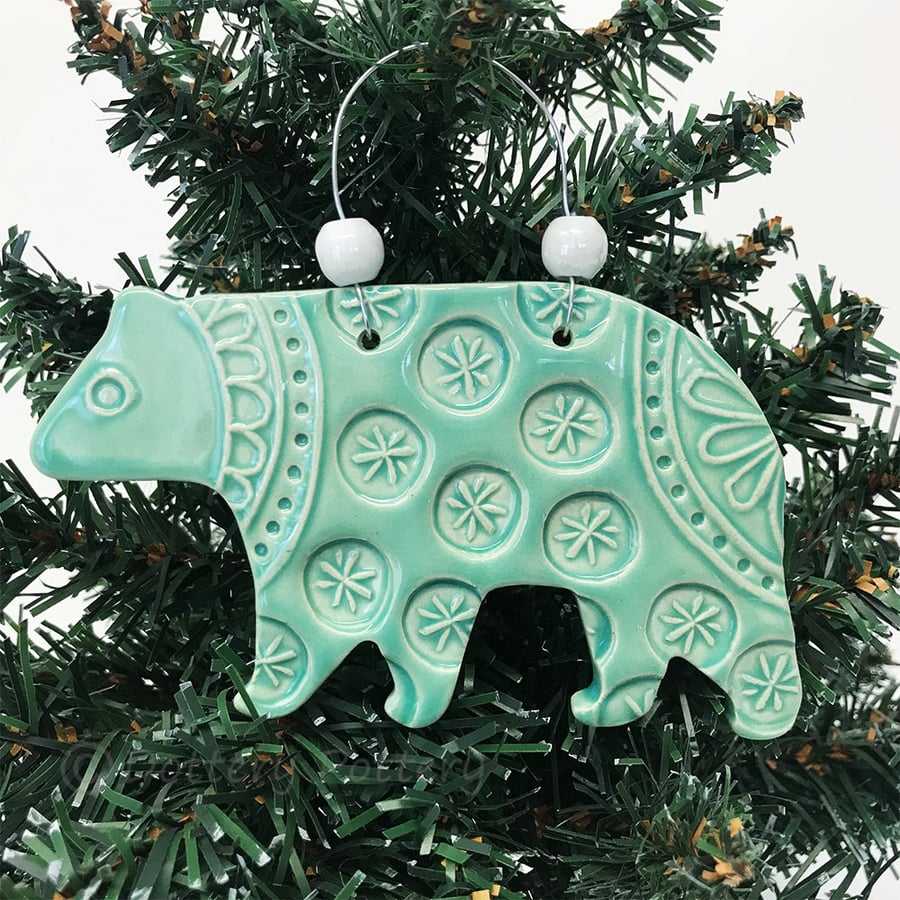 Ceramic Polar Bear in pyjamas Christmas decoration pottery bear