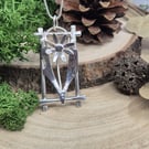 Sterling Silver Framed Single Flower Necklace - Statement OOAK (Hallmarked) 016