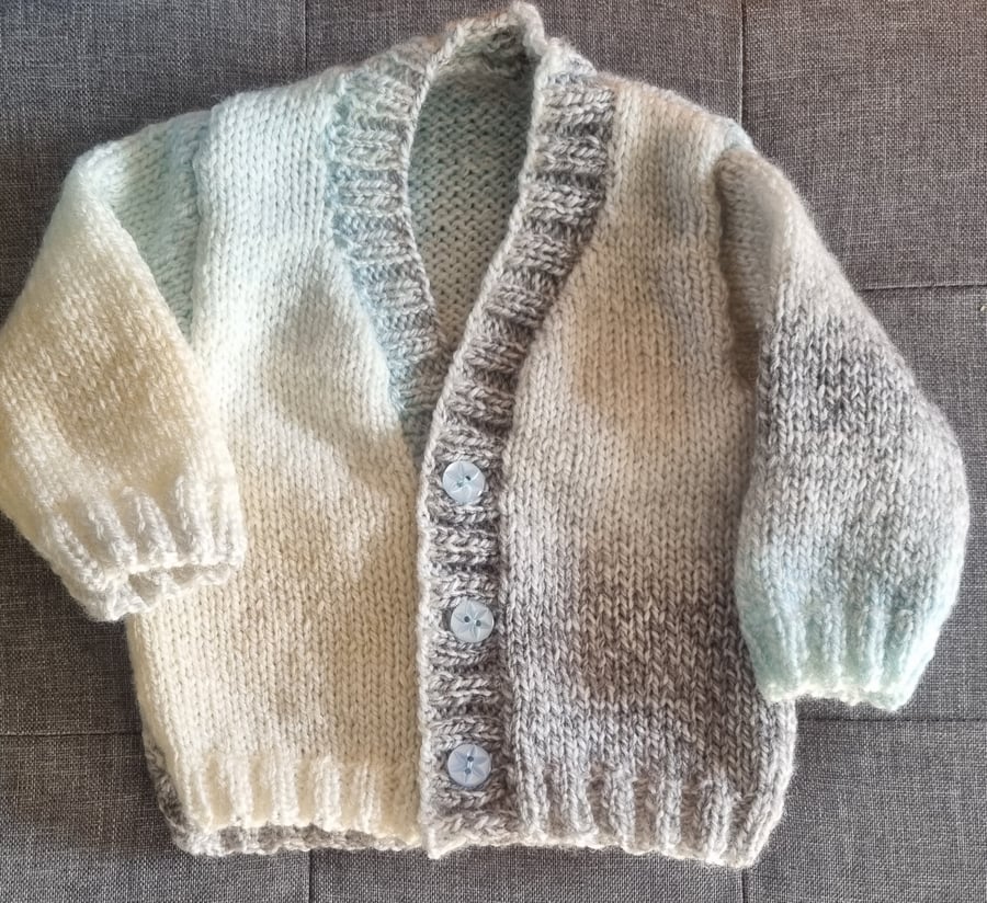 Hand knitted baby boy cardigan, newborn, baby gift, baby shower ivory, grey