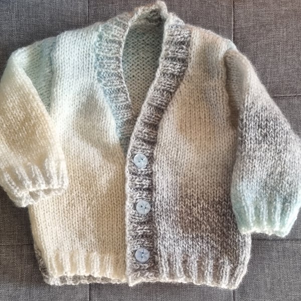 Hand knitted baby boy cardigan, newborn, baby gift, baby shower ivory, grey