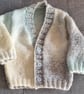 Hand knitted baby boy cardigan, newborn, baby gift, baby shower ivory, grey - Image 2