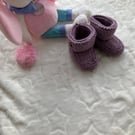 ‘Lily’ Hand-knitted Baby Girl’s Booties (0-3 months)