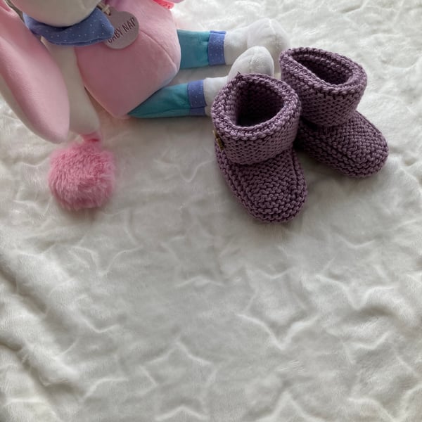 ‘Lily’ Hand-knitted Baby Girl’s Booties (0-3 months)