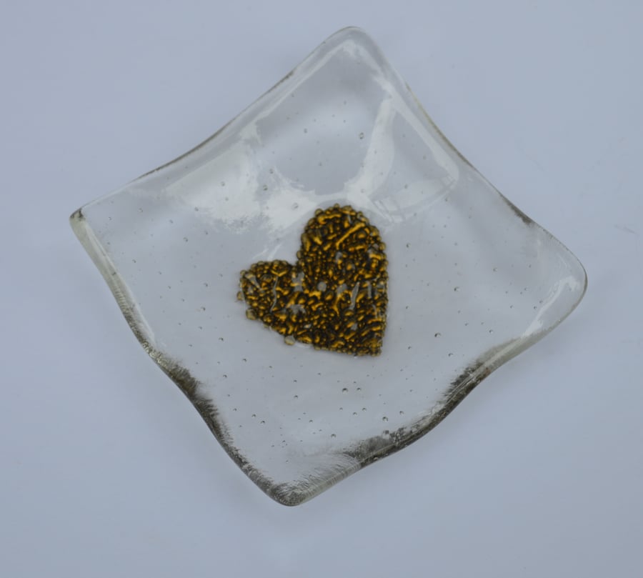 Bubbly Brass Heart Trinket or Soap Dish - Birthday, Wedding, Anniversary, Golden