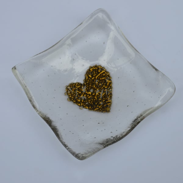 Bubbly Brass Heart Trinket or Soap Dish - Birthday, Wedding, Anniversary, Golden