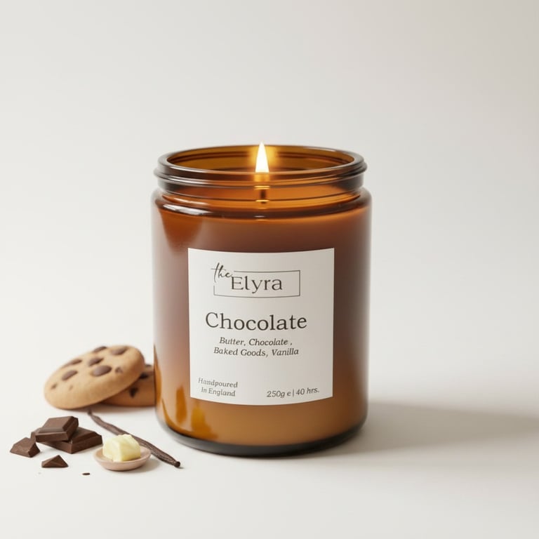 Hand-Poured Rich Chocolate Soy Wax Candle - Elegant Amber Jar (250g) 40h