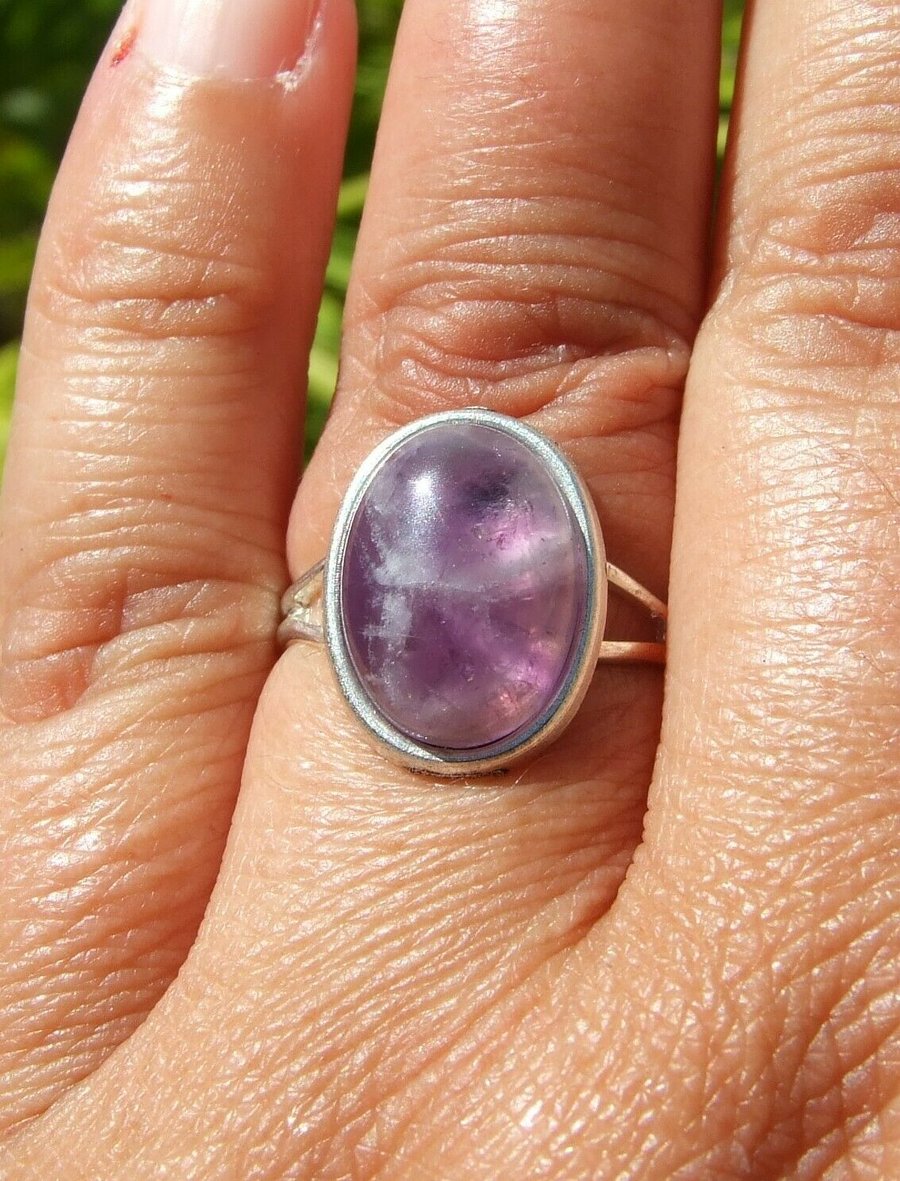 Genuine Natural Amethyst Gemstone Handmade Adjustable Ring in Gift Box