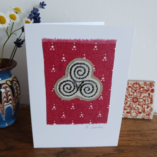 Celtic Triple Spiral hand embroidered Card - CLEARANCE