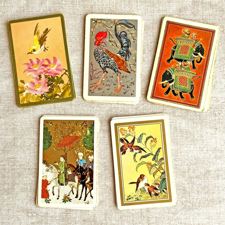 Colourful stash of 25 vintage playing cards, paper ephemera, gift for crafters