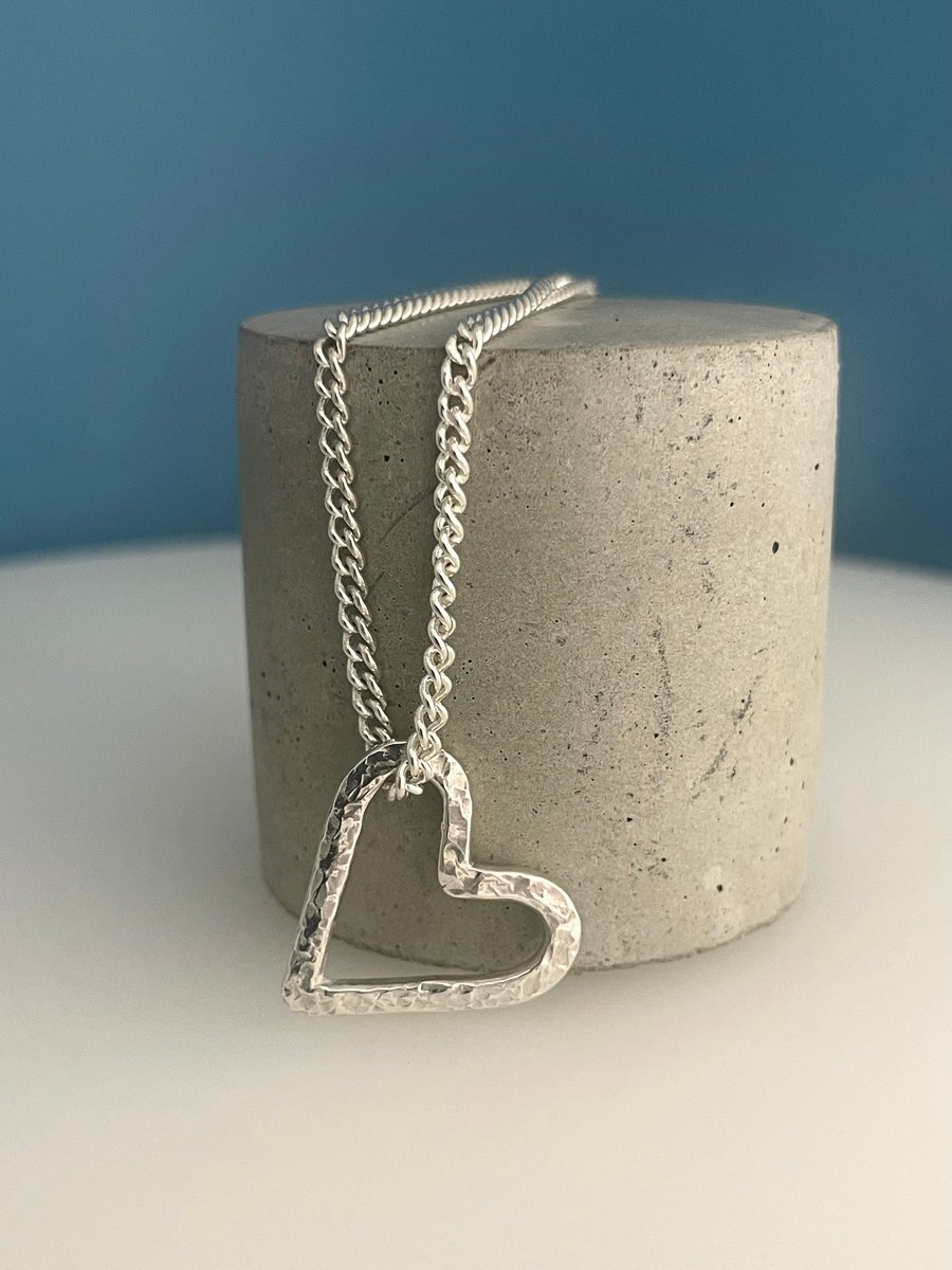 Sterling Silver Heart Pendant Necklace - Hammered-Sparkly Textured 16-22 Inches