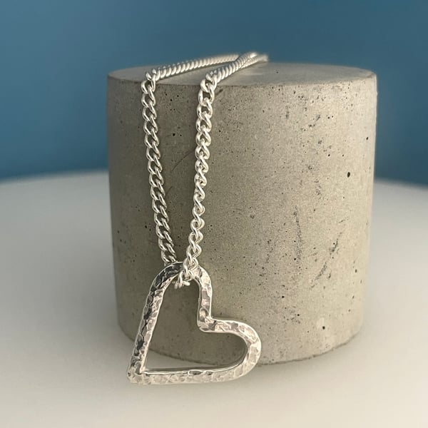 Sterling Silver Heart Pendant Necklace - Hammered-Sparkly Textured 16-22 Inches