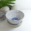 Small White and Blue Stoneware Berry Bowl and Standing Dish 