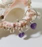 Sterling Silver Hoop Earrings With Removable  Amethyst Heart Charm  - Image 1