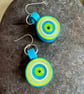 Handmade paper green blue dangle earrings  - Image 4
