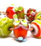 Handmade Lampwork Glass Beads – Orange Owl, Lime Green & Rainbow Dot Set of 9 - Image 2