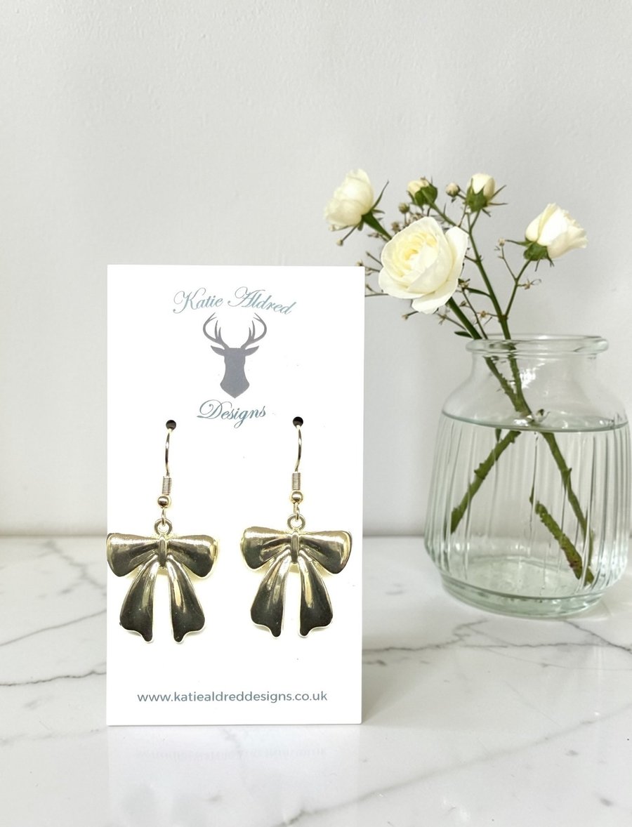 Charm Earrings - Large Gold Bow