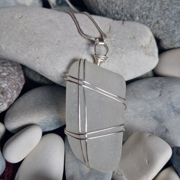 Spring and Summer inspired sea glass pendant with silver plated snake chain