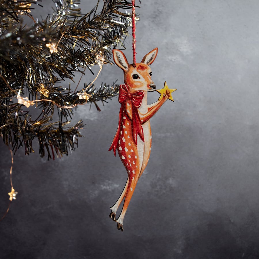 Wooden spotted deer Christmas decoration 