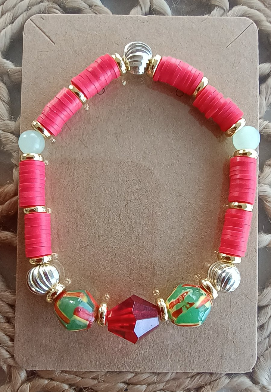 "Temple" - Stretchy bead and polymer clay fashion bracelet 