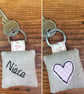 Niece key ring - handmade linen & lavender keyring - pink gingham heart  - Image 1