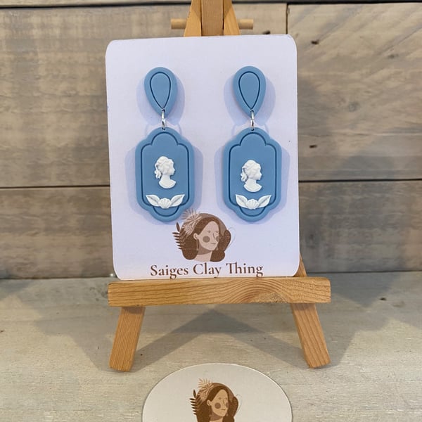 Wedgwood Earrings  Cameo Drop Earrings – Bridgerton Style, Polymer Clay