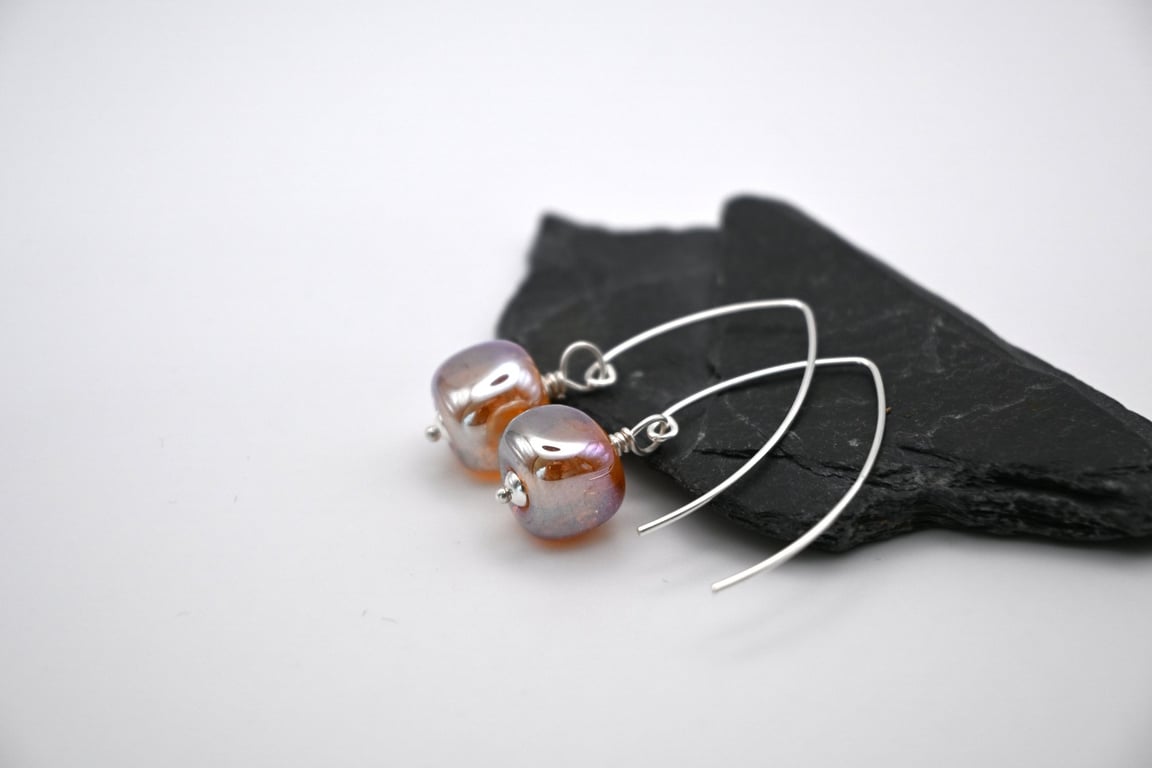 gold nugget lampwork glass earrings