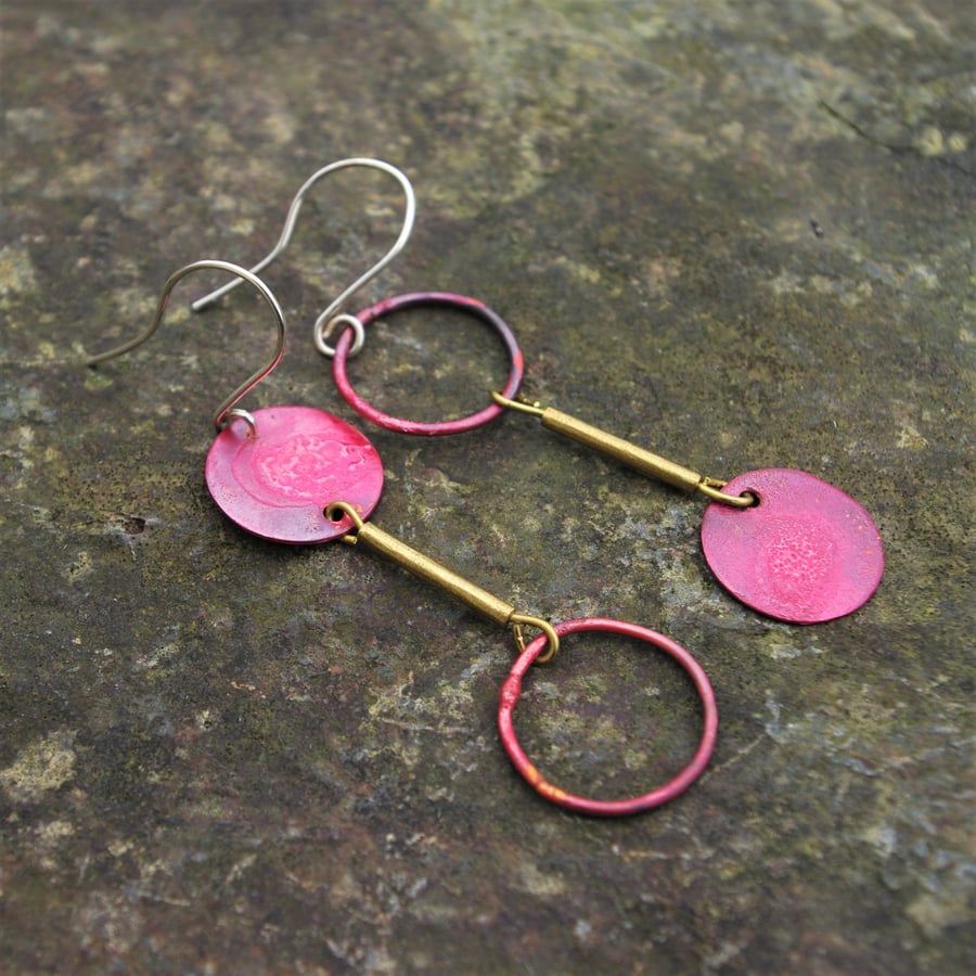 Mismatched Copper and Brass Circles Earrings