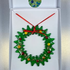 Fused glass wreath - Christmas decoration