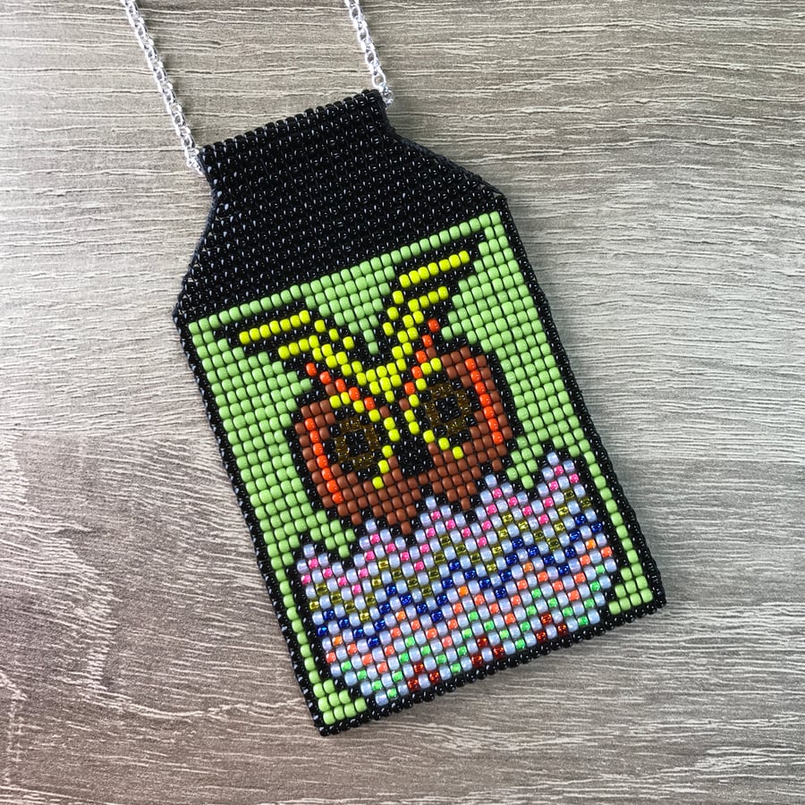 Swoopy the Lake District Owl - Easter Egg Bead Loom Pendant Necklace 925 Silver