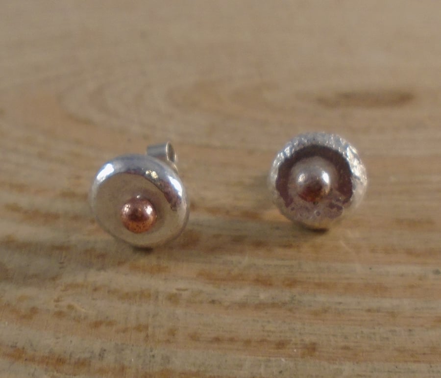 Sterling Silver and Copper Double Ball Stud Earrings