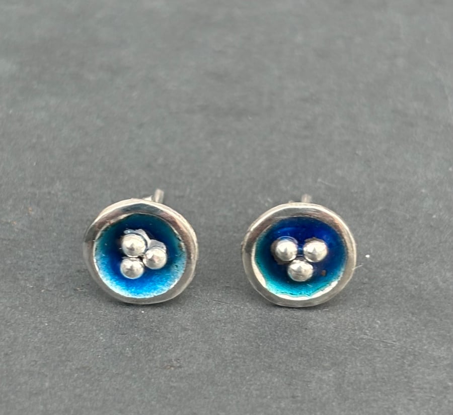Rock Pool Studs, enamel studs, blue enamel studs, silver bubble studs, birthday,
