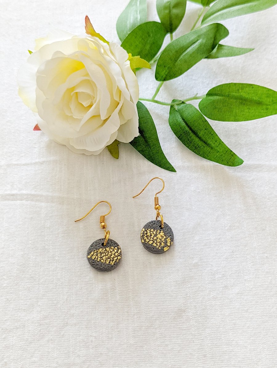 Gray & Gold Textured Circle Dangles