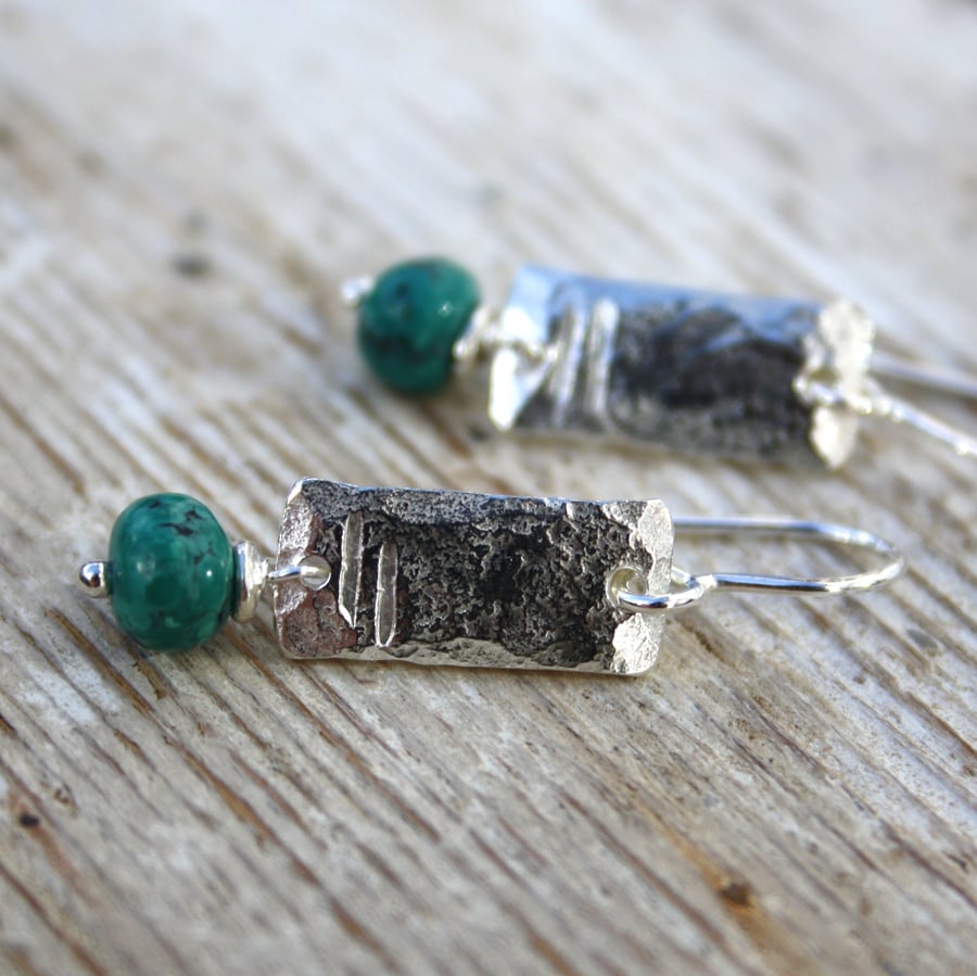 Turquoise and silver Notched earrings