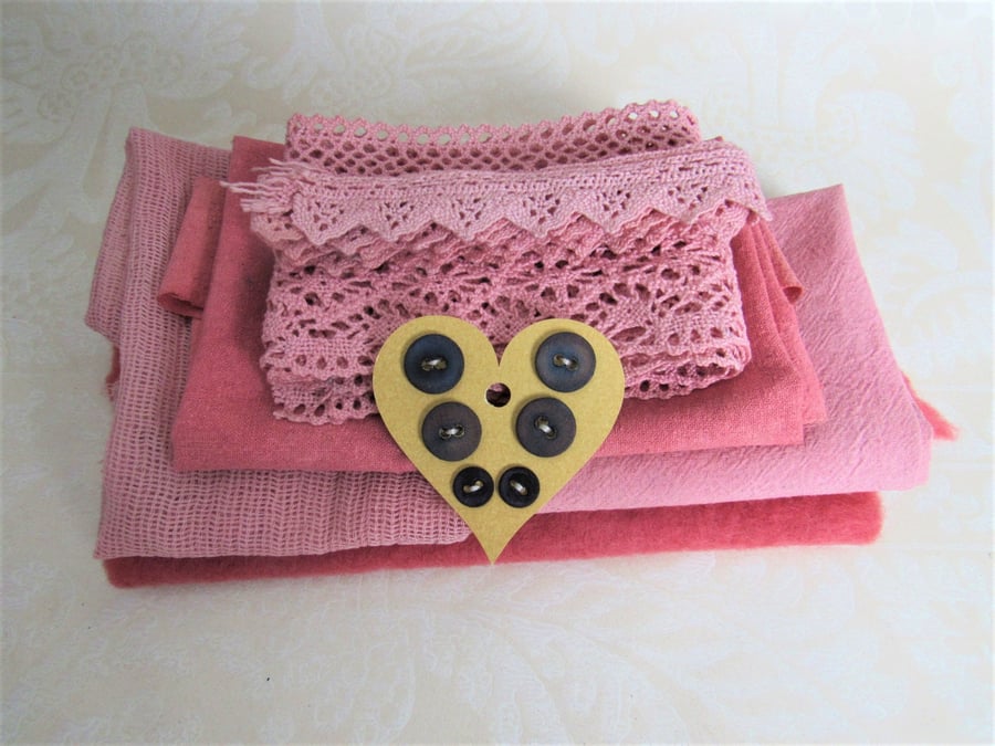 Sappanwood Deep Pink Natural Dye Fabric Pack Cotton Silk Lace
