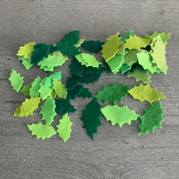 Green Felt  cut leaves (70) embellishments 