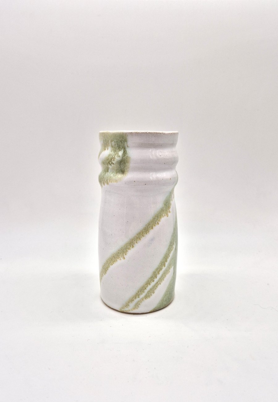Handmade Ceramic Vase - White and Green 