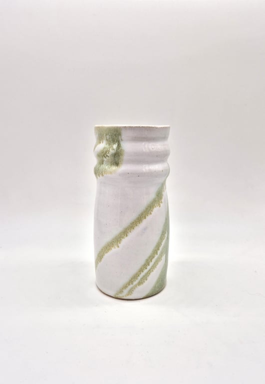 Handmade Ceramic Vase - White and Green 
