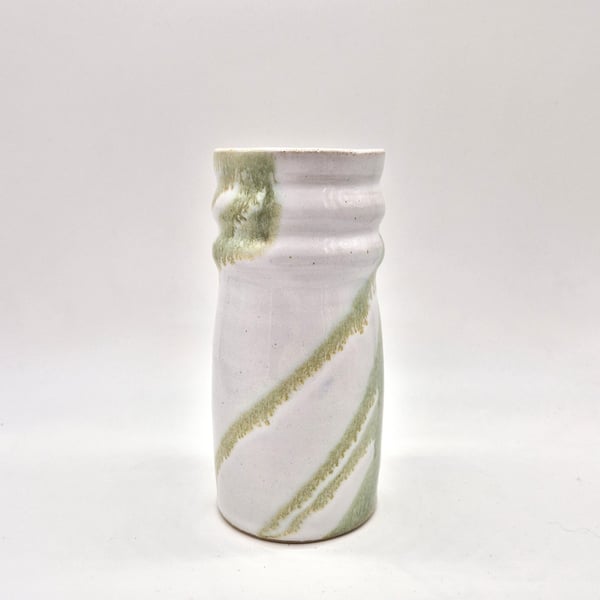Handmade Ceramic Vase - White and Green 