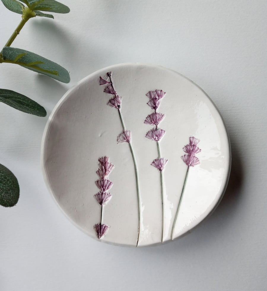 Botanical print ceramic trinket dish