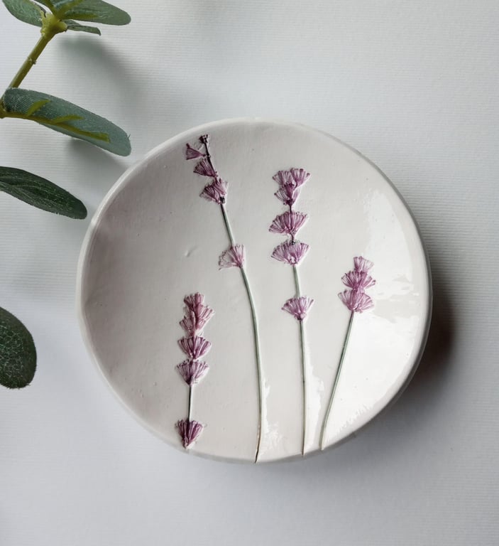 Botanical print ceramic trinket dish