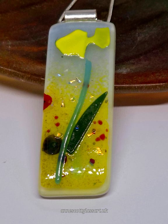 Handmade Fused Glass Pendant Necklace Poppy-field Yellow Flower