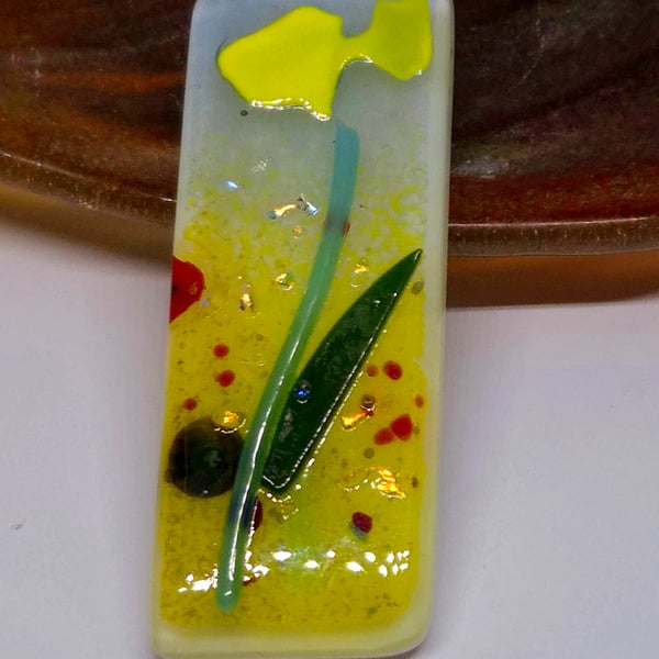 Handmade Fused Glass Pendant Necklace Poppy-field Yellow Flower
