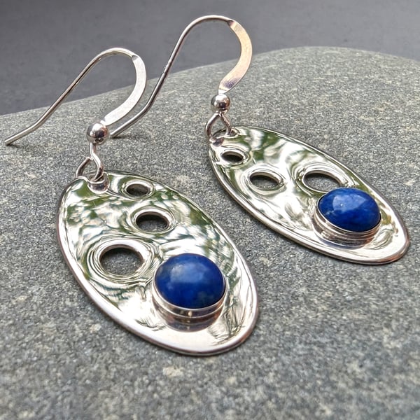 Lapis Lazuli Earrings Sterling Silver Oval